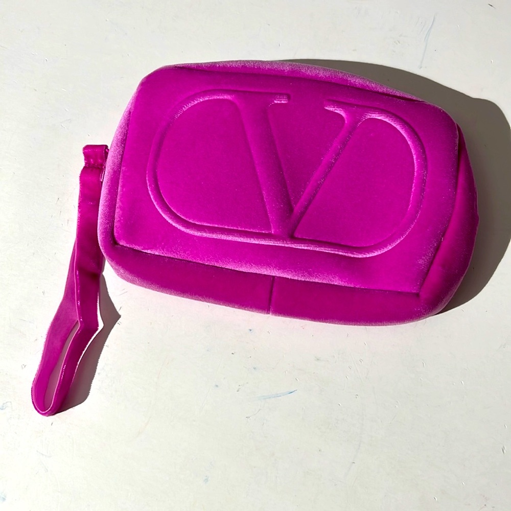 Valentino Beauty Pink Velvet Mini Small Pouch Makeup Bag New